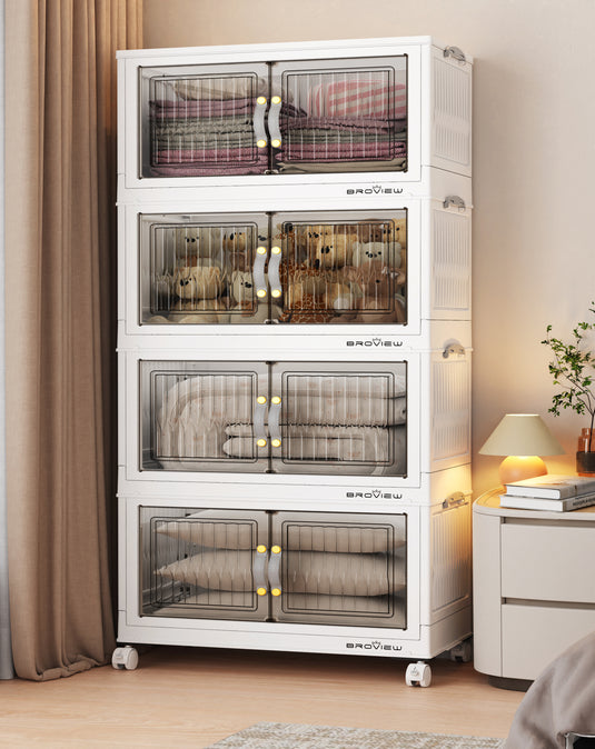 BROVIEW 120Qt-800Qt  Stackable Storage Bins with Lids, Plastic Closet Organizers and Storage Drawer, Collapsible Storage Box with Wheels, Folding Storage Cabinet for Closet Clothes Organization