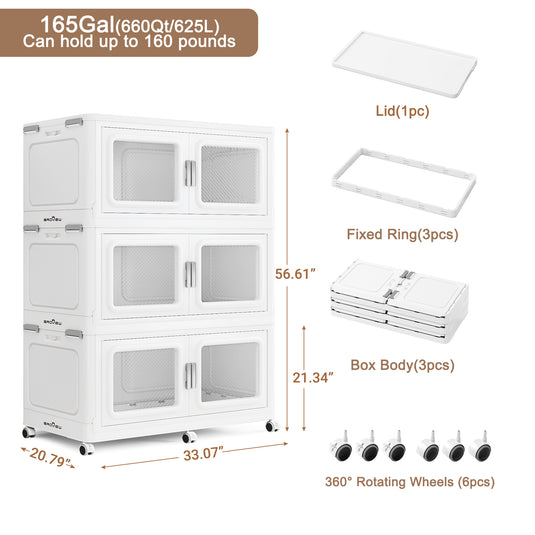 BROVIEW 165Gal/220Gal Extra Large Stackable Storage Bins