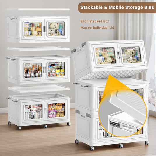 660Qt-1200Qt Extra Large Stackable Storage Bins with Lid, 165Gal -300Gal Collapsible Closet Organizer and Storage Drawers with Wheels, Totes for Storage Clearance