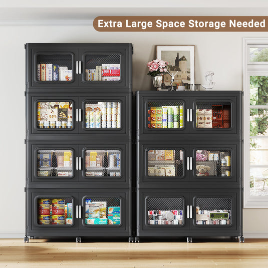 BROVIEW 385 Gal Extra Large Stackable Storage Bins with Lids & Wheels, Black 55 gal-7 pack