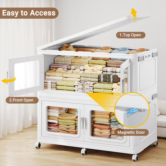 BROVIEW V80 480 Qt Stackable Storage Bin with Lids, 120Gal Collapsible Storage Boxes, Folding Plastic Drawer Cabinet for Home Storage and Organization