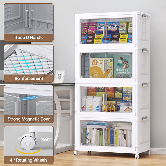 Broview 327QT/600QT/800QT Stackable Storage Bins with Lid, Wheels & Dividers, Extra Large Collapsible Plastic Closet Organizers Storage Cabinet Box